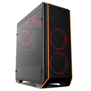 Frontier TRENDSONIC THOR TH06A RED/BLUE/ORANGE W/ 3.5-COLOR FIXED FAN TEMPERED GLASS SIDE ATX CASING