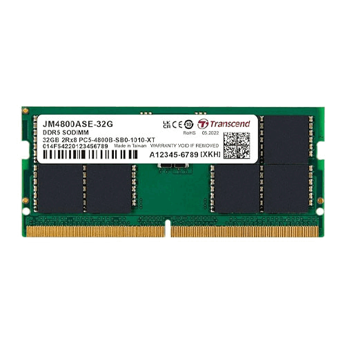 TRANSCEND 32GB DDR5 5600 SODIMM 2RX8 2GX8 CL46 1.1V JM5600ASE