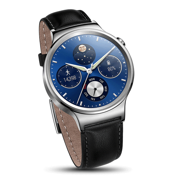 Huawei Watch Classic Stainless Steel Case with Black Leather Strap