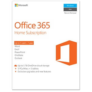 Microsoft Office 365 Home 2019 (For 5 PCs or Macs, 5 tablets plus 5 phones)