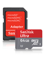 Sandisk 64GB microSDXC Ultra Class 10 with Adapter Memory Card (SDSDQU-O64G-U46A)