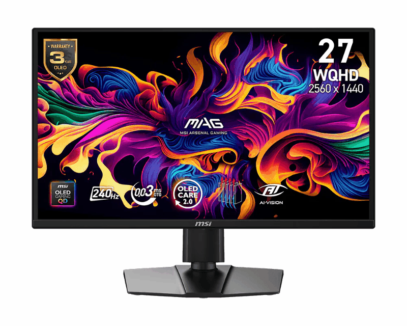 MSI Gaming MAG 272QP QD-OLED X24 Gaming Monitor | 26.5in WQHD 240Hz  | QD-OLED | 0.03ms (GtG) | G-SYNC Compatible | AMD FreeSync