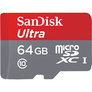 SanDisk 64GB (SDSQUNC-064G-GN6MA) MicroSD Class 10 Ultra with Adapter 80MB/s