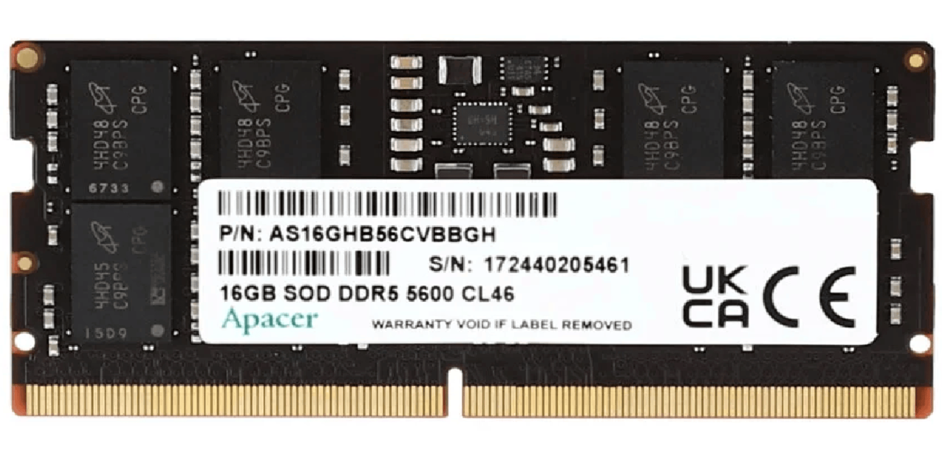 Apacer 16GB DDR5 5600 SODIMM MEMORY (AS16GHB56CVBBGH)