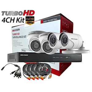 Hikvision TVI-4CH2D2B-2MP 4 Channel DVR, 2X Dome, 2X Bullet Camera Package