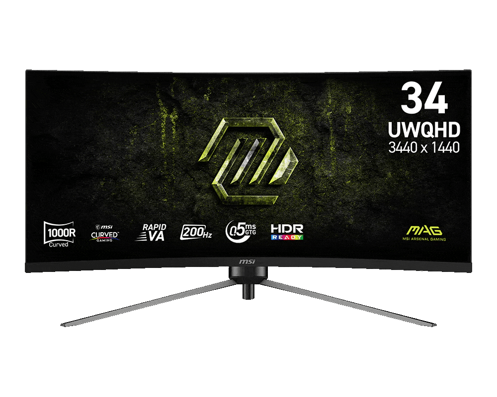 MSI Gaming MAG 345CQRF E20 34in UWQHD Curved Gaming Monitor | 200Hz | 0.5ms | 1000R | Rapid VA | DisplayPort 1.4a / HDMI 2.0b