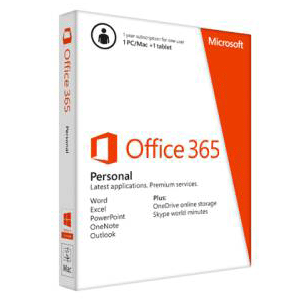 Microsoft Office 365 Personal 32-bit/x64 MediaLess 1 Year Subscription for 1PC/Mac Plus 1iPad or Win Tablet