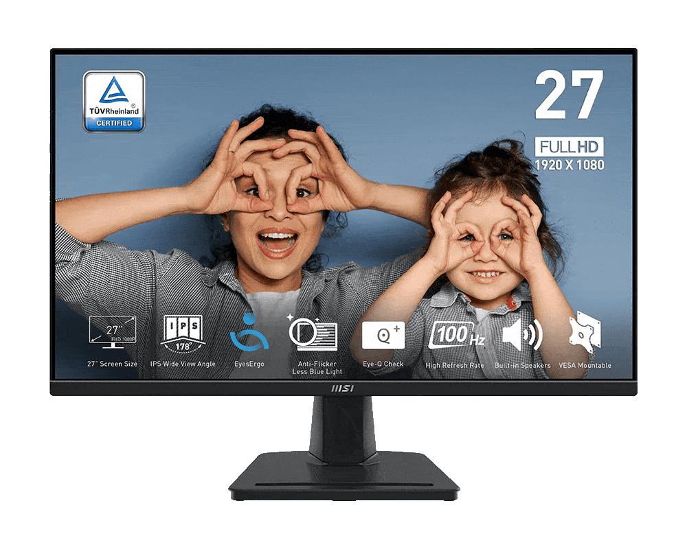 MSI PRO MP275 27 FHD 100Hz IPS Monitor | 1ms (MPRT) | 4ms (GTG) | HDMI 1.4b / VGA | Built-in Speakers | Adaptive Sync