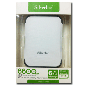 Silvertec TP02 6600mAh Black/White 2 USB Output 2.1A