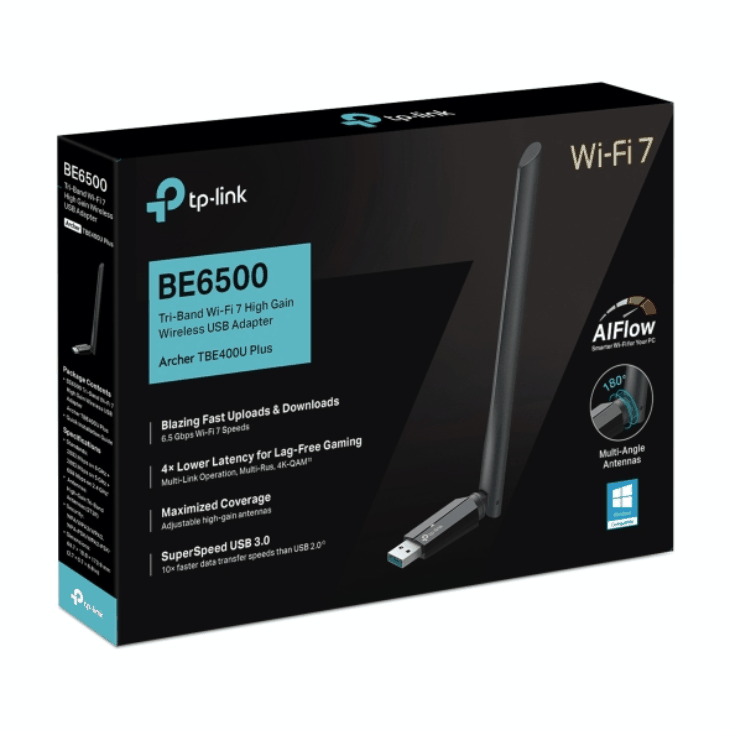 TP-Link Archer TBE400U Plus BE6500 Tri-Band Wi-Fi 7 High Gain Wireless USB Adapter