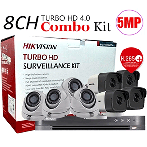 Hikvision TVI-8CH4D4B-5MP 8CHANNEL DVR, 4X DOME, 4X BULLET CAMERA PACKAGE