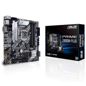Asus Prime Z490M-Plus Intel LGA 1200 micro ATX with dual M.2, HDMI, DisplayPort, DVI, Sata 6Gbps, USB 3.2 Gen 2 Type-A